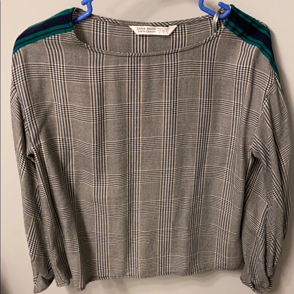 Zara Basics top with green stripe down sleeve